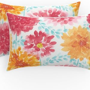 Pillow Perfect Bright Floral Throw Pillow, Lumbar - 11.5" x 18.5", Pink Gardenia Bloom 2 Count