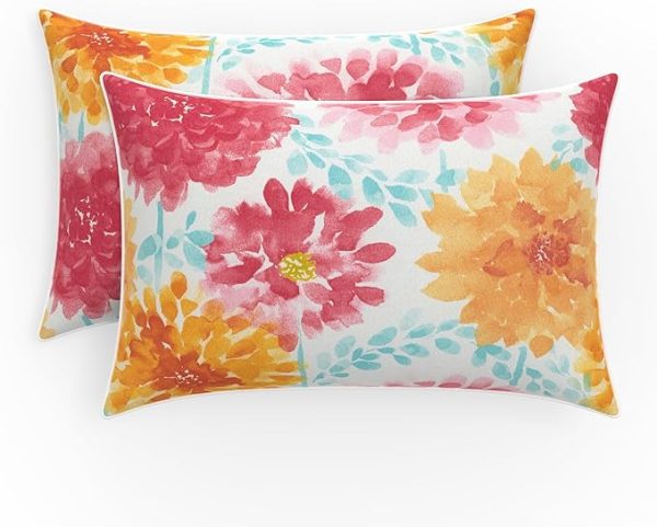 Pillow Perfect Bright Floral Throw Pillow, Lumbar - 11.5" x 18.5", Pink Gardenia Bloom 2 Count