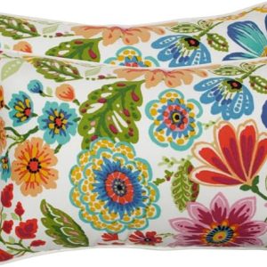 Pillow Perfect Bright Floral Indoor/Outdoor Accent Throw Pillow Plush Fill, Weather, and Fade Resistant, Lumbar - 11.5" x 18.5", Blue/Purple Gregoire 2 Count