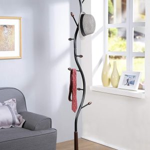 Roundhill Furniture Arles Metal Black and Walnut Standing Coat Rack
