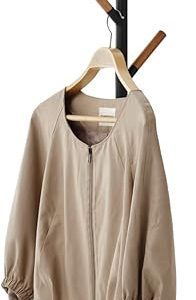 Yamazaki Home Plain Freestanding Coat Hanger Rack With Wooden Hooks, Space Saving, 70" - Steel