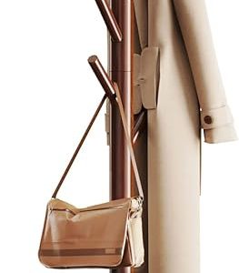 Pipishell Sturdy Wooden Coat Tree with 8 Hooks, 3 Adjustable Sizes for Clothes, Hat Stand Used in Bedroom/Office/Entryway, Brown