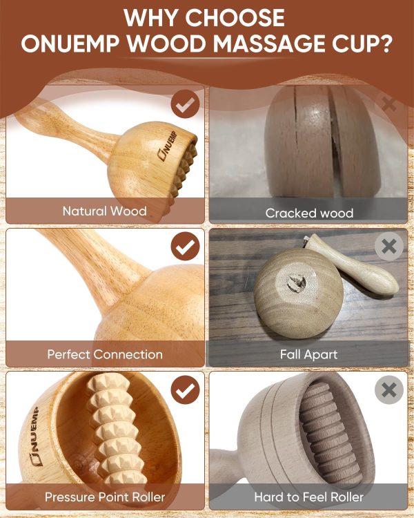 ONUEMP Wooden Therapy Cup with Roller, Wood Therapy Massage Tools, Maderoterapia Kit Colombiana, Fascia Roller for Body Shaping, Lymphatic Drainage, Cellulite Remover, Muscle Relief - Image 3