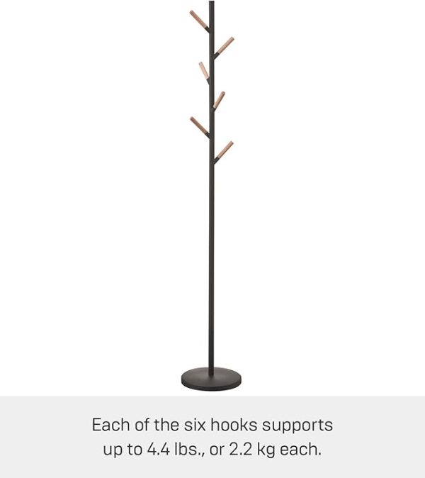 Yamazaki Home Plain Freestanding Coat Hanger Rack With Wooden Hooks, Space Saving, 70" - Steel - Image 4