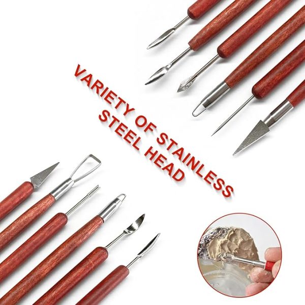Clay Sculpting Tools, 6 PCS Double-Ended Stainless Steel Polymer Clay Tools, Wooden Handle Pottery Tools for Embossing, Carving Tools and Supplies - Image 2