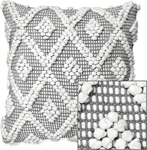Lush Decor Adelyn Decorative Throw Pillow Cover, 20" W x 20" L, Gray - Square Pillow - Gray Diamond Pillow - Textured Pillows - Hygge Decor - Farmhouse Throw Pillows For Bed, Couch, Or Chair - Image 3