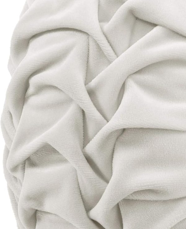 Lush Decor Round Pleated Soft Velvet Decorative Throw Pillow, 1 Count, 15" Diameter, White - Plush Round Pillow, Seat Cushion, Decorative Pillows For Bed, Couch, Or Chair - Image 3