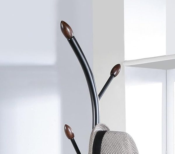 Roundhill Furniture Arles Metal Black and Walnut Standing Coat Rack - Image 4