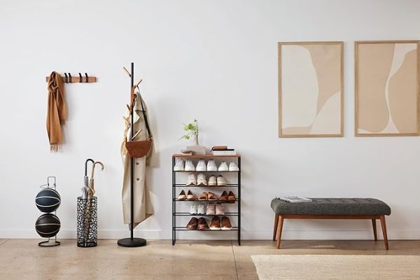 Yamazaki Home Plain Freestanding Coat Hanger Rack With Wooden Hooks, Space Saving, 70" - Steel - Image 5